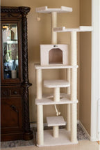 Cat Tree Tower Six Level Ivory Playhouse Cat Scratching Post - 81" Tall Indoor Kitty Condo 152