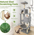 PETSITE Multi-Level Cat Tree, 75 Inches Tall with Sisal Scratching Posts, 2 Condos, Hammock, Dangling Balls, and Cozy Top Perch, Ideal for Indoor Cats to Play and Rest (Grey)