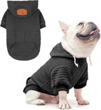 BEAUTYZOO Small Dog Hoodie Sweater with Pockets, Dog Clothes for Small Medium Dogs Boy Girl, Waffle-Like Laminated Cotton Pet Coats with Hat and Leash Hole, Black ML