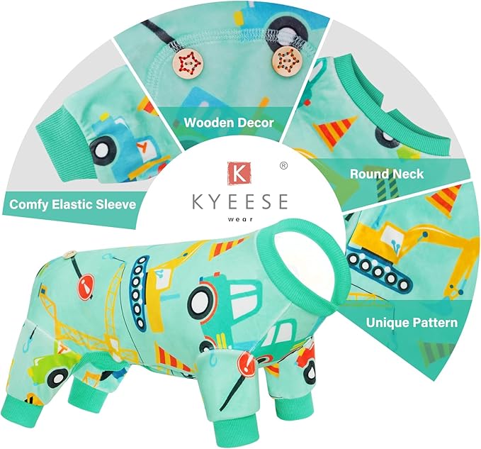 KYEESE Dog Pajamas Velvet Dog Pajamas Medium Sized Dogs Soft Dogs Clothes Pjs with Construction Vehicles Pattern Stretchy Pet Jammies Coat Comfy Pet Onesie Costume, 2X-Large