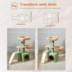 PETEPELA Cactus Cat Tree for Indoor Cats, 32'' Small Cat Tower+Cat Beds for Indoor Cats with Removable Flower Cat Bed