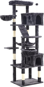 74" Cat Tree Tower with Scratching Posts, Condos, Perch, Hammocks & Toys, Cat Tree for Indoor Cats Large Adult, Ideal for Multi-Cat Households, Dark Gray