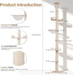 FANKNS Floor to Ceiling Cat Tree Height (110-118 inches), 5-Tier Adjustable, Three-Bolt Stabilized Cat Tower with 6 Thickened Scratching Posts, Cat Activity Center Includes Transparent Capsule House