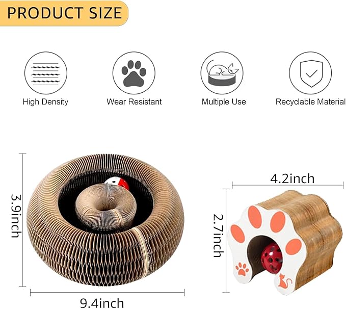 2Pcs Magic Organ Cat Scratcher Toy, Extra-Thick & Large Connectable Cardboard Cat Scratching Board with Bell Ball, Interactive Enrichment Toy for Indoor Cats & Kittens