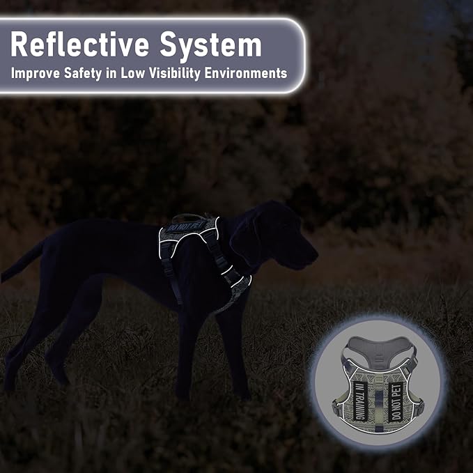 Gray Tactical Dog Harness for Large Dog Breeds, No Pull Adjustable Pet Harness with Handle, Reflective K9 Military Service Dog Vest for Walking Hiking Training, Gray Ethnic, XL