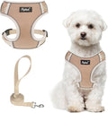 PUPTECK Small Dog Harness and Leash Set, No Pull Adjustable Puppy Cat Harness, Reflective Soft Mesh Pet Vest Small Sized, Khaki, M