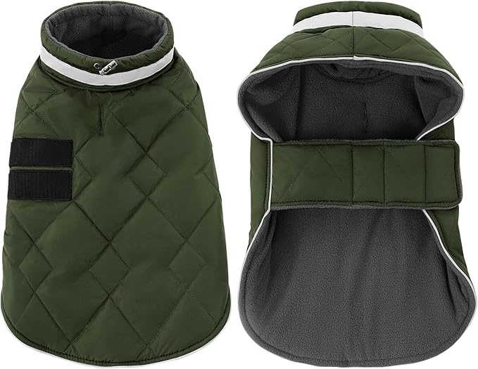 KAMA BRIDAL Dog Winter Coat Warm Padded Puppy Jacket Windproof Water Resistant Clothes for Small Medium Large Pets Christmas Sweater Outfit Vest(Green, 2XL)