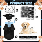 5 Pcs Dog Graduation Costume Set Include 2026 Pet Graduation Gown with Stole Puppy Grad Cap Lensless Glasses DIY Letter Stickers for Dogs Cats Holiday Costume Accessory(Black Light Blue,L)