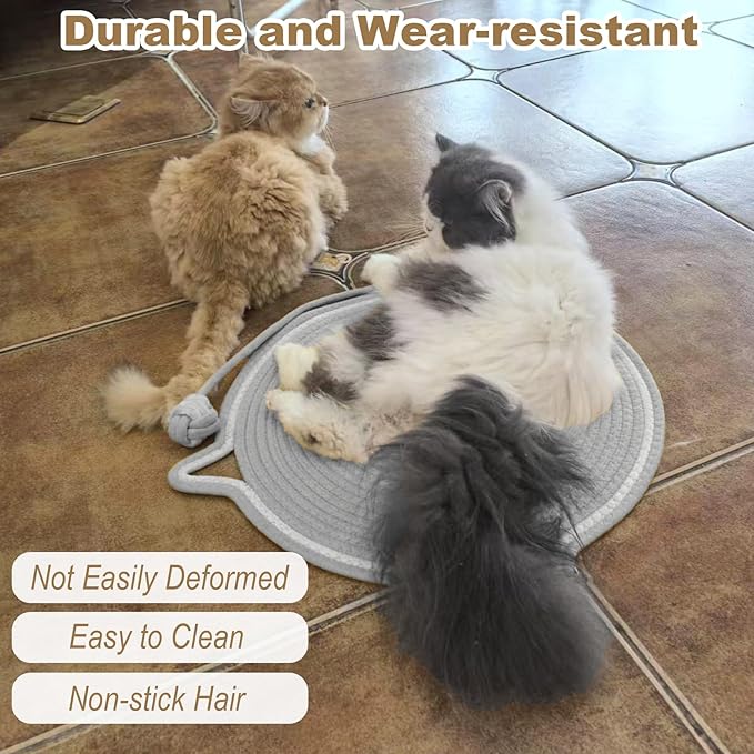Cat Scratching Pad, Natural Cotton Rope Cat Scratch Mat, 16.9'' Round Wall & Floor Scratcher, Durable Furniture Protector for Couch, Carpet, Sofa, Eco-Friendly Cat Scratcher Pad(Grey)