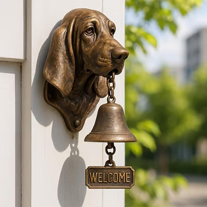Christmas German Shepherd Welcome Bell – Retro Dog & Witch-Themed Doorbell – Decorative Cast Iron Hanging Bell with Brass Chime – Rustic Farmhouse Wall Décor–Halloween (German Shepherd)