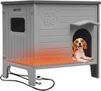 Rockever Heated Dog House Outdoor Indoor for Small Medium Dogs, Insulated Dog House with Heating Pad, Plastic Elevated Outdoor Dog House Waterproof Dog Kennel, Clean Easily(M & Heating Mat)