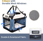 JESPET Soft Dog Crates Kennel for Pets, 3 Door Soft Sided Folding Travel Pet Carrier with Straps and Fleece Mat for Dogs, Cats(6-Lake Blue, Large(30" L x 21" W x 23" H))