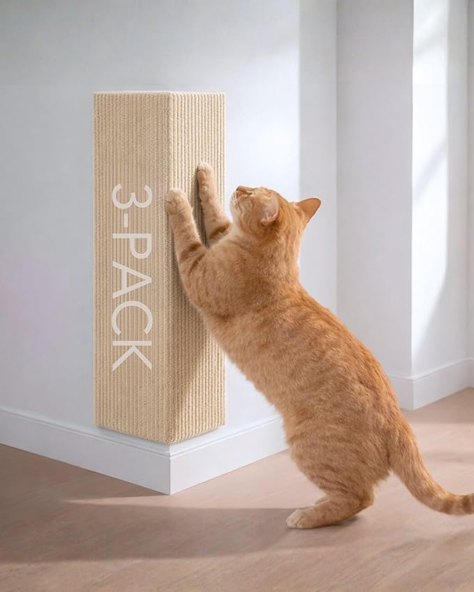 Trimmable Self-Adhesive Cat Scratch Mat, DIY Climb Scratcher for Cat Tower, Couch, and Furniture Protector, Replacement Pads (Beige, 23.6''x11.8'', 3-Pack)
