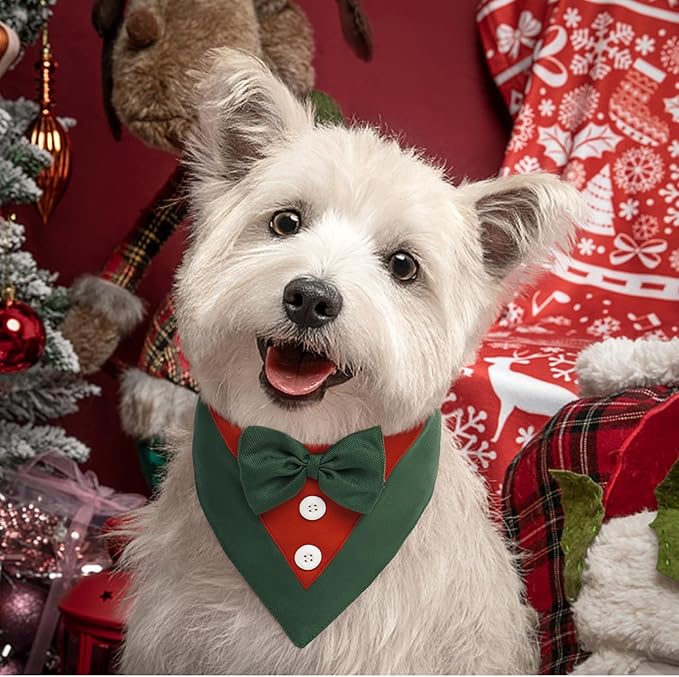 FUAMEY Dog Tuxedo Christmas for Large Dogs,Dog Formal Suit Dogs Attire Pet Bow Tie Puppy Party Costumes Cat Tux Outfits Pets Bandana Cosplay Adjustable Bowties Christmas Green Red L