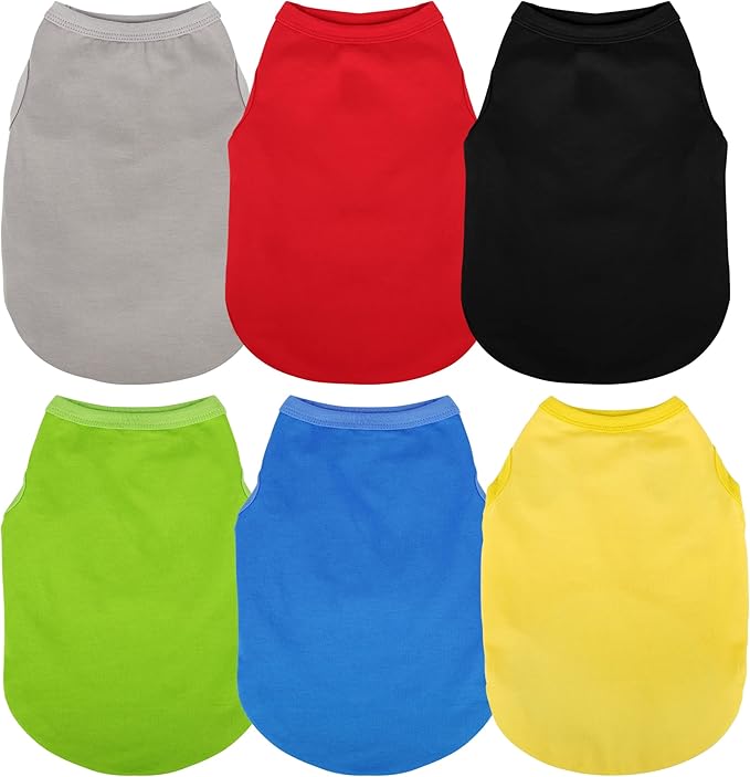 Paiaite 6 Pieces Plain Dog Shirt Sleeveless Puppy Cotton Dog Shirts Breathable Pet Apparel Tank Top Colorful Puppy Sweatshirt Clothes for Small Medium Dogs XXL