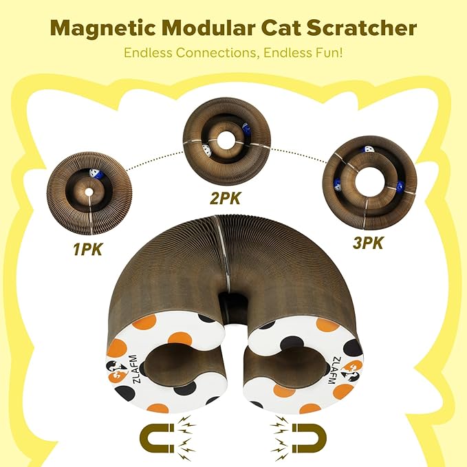 Magic Organ Cat Scratcher Toy, Foldable & Reversible Accordion Kitty Toy with Bell Ball, Interactive Cardboard Scratching Board Scratcher Pad for Indoor Cat (1 Pack)