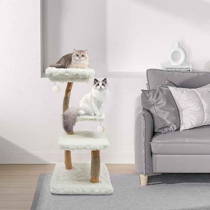 Large Cat Tree,Cat Tower,Cat Scratching Post with Curved Perch,Cozy Cats Condo Removable Activity Tree,Sisal Scratching Post for Kittens and Large Cats (White)
