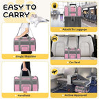 Pet Carrier Airline Approved for Puppy Medium Cats 15 Lbs Small Dog Carrier Breathable Collapsible Soft Sided Cat Travel Carriers, Pink with Grey