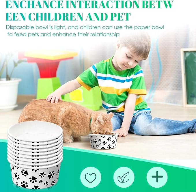 30 Pieces Disposable Dog Bowls 12 oz Small Pet Feeding with Printed Pattern Dishes for Small Pet Paper Food Travel Bowls for Feeding Dogs and Cats Puppies Dry Wet Food Water