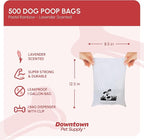 Downtown Pet Supply Scented Poop Bags for Dogs with Dispenser, 500 Count - Leak-Proof Dog Waste Bags and Bone-Shaped Dog Poop Bags Holder for Leash - Lavender Scented, 12.5" x 8.5"