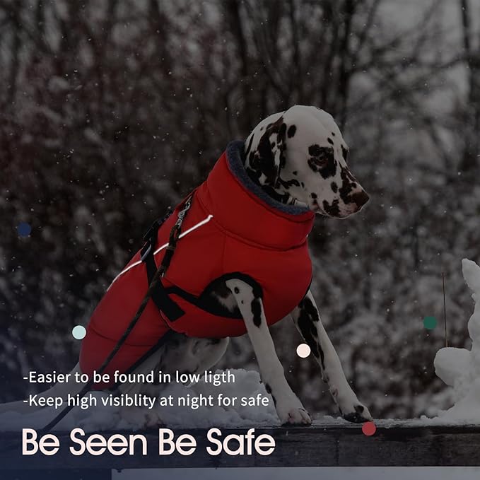 IECOii Extra Warm Dog Coat - Reflective, Adjustable Winter Jacket with Buckle & Turtleneck for Small to Extra Large Dogs