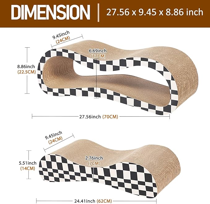 Simple Delxue 2 in 1 Cat Scratcher Cardboard Lounge Bed, Cat Scratching Post, Durable Board Pads Prevents Furniture Damage,Large,Checkerboard