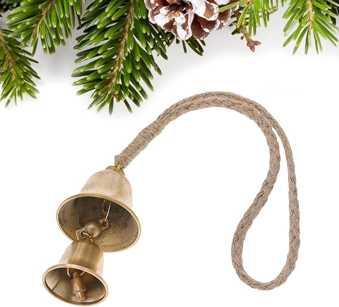 Rustic Brass Hanging Bells for Door Knob Decoration, 13"" Handmade Metal Lucky Home Garden Decor Bell on Rope