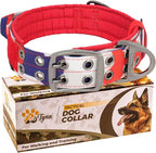 ADITYNA Heavy Duty Dog Collar for Medium Dogs - Camo Red Blue Collar with Handle for Training, and Walking - Wide, Thick, Tactical, Soft Neoprene Padded