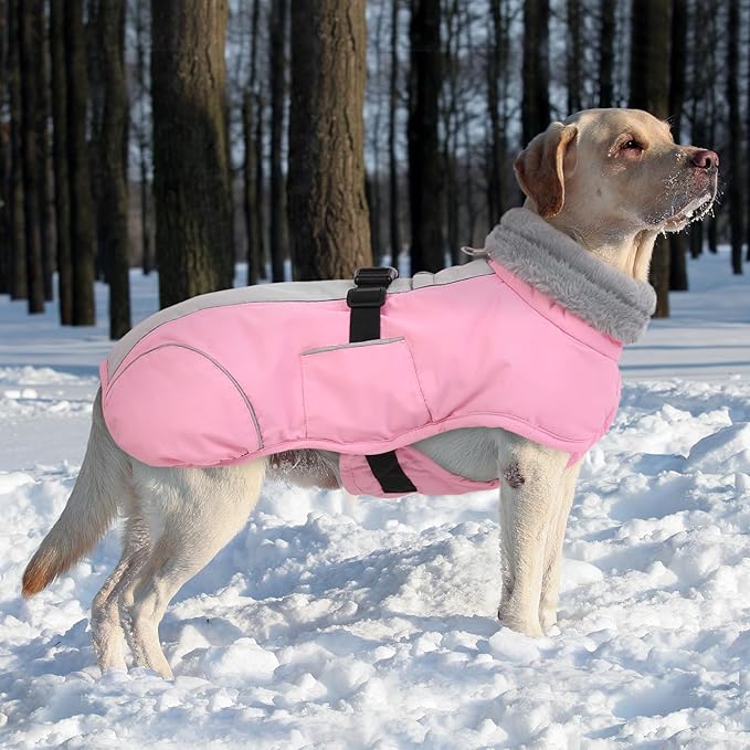 Queenmore XL Dog Jackets, Dog Coats for Large Breeds Winter Waterproof, Thick Fleece Lining Doggie Coats for X-Large Dogs Winter, Pet Jackets, Pink, XL