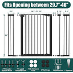 keny 36" Extra Tall Baby Gate for Doorways, Fits Openings 29.7" to 46" Wide, Auto Close Pressured Mounted Dog Gate for Stairs, No Drilling Easy Install Pet Gate, Black