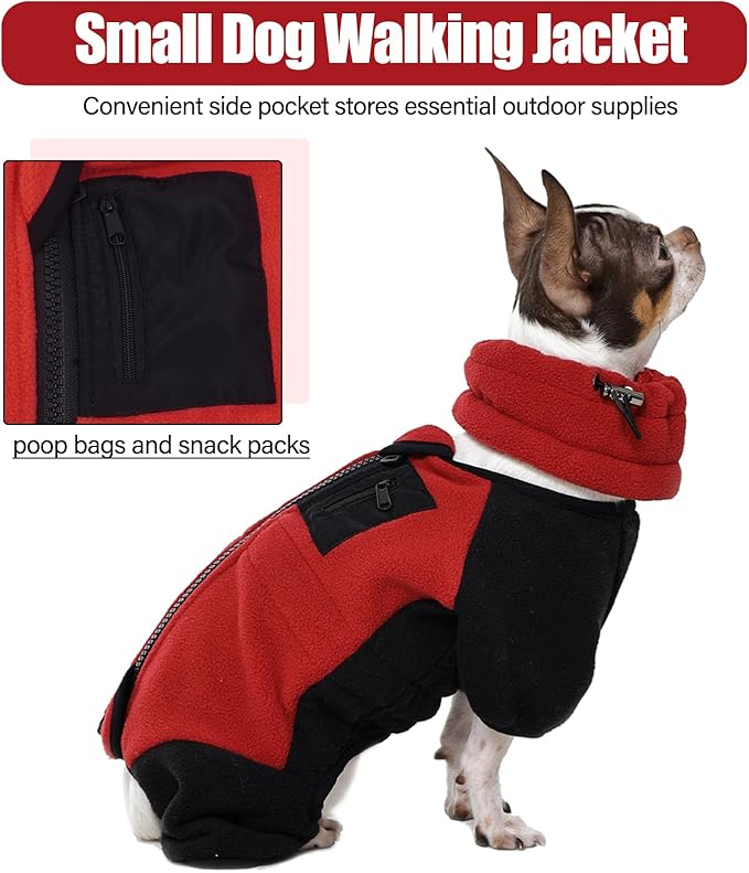 DENTRUN Small Dog Winter Coat, Warm Fleece Jacket with Removable Turtleneck, Dog Cozy Sweater, Puppy Cold Weather Outfit, Windproof Costume, Soft Woolly Pajamas