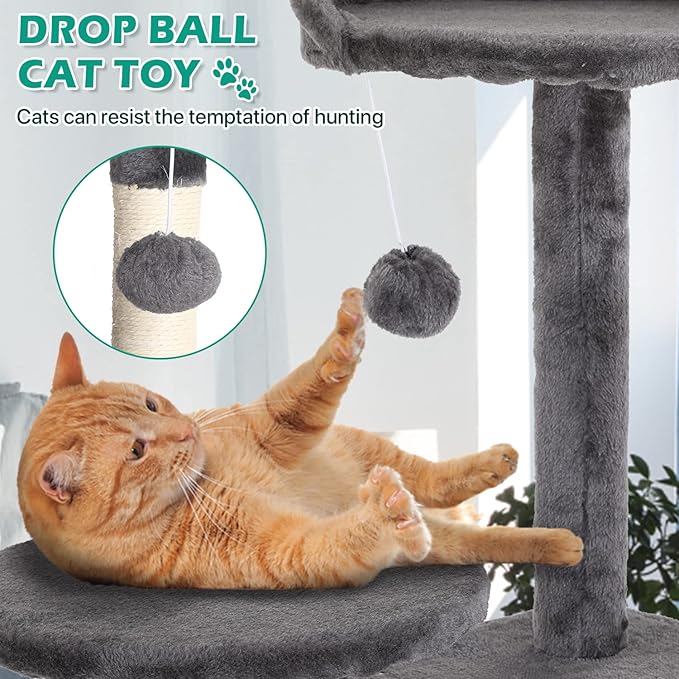 Cat Tree for Indoor Cats Cat Condo Cat Tower with Scratching Post Cat Tease Ball Perches Platform for Small and Medium Cats 54 Inch Multi-Level, Ashy