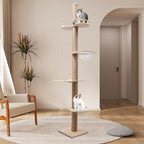 4 Tier Floor-to-Ceiling Cat Tree, Adjustable Height Cat Climbing Tower Set with Space Capsule, Hammock, Cats Scratching Post Climbing Shelves for Cats to Jump Scratch Sleep Play, 100.4-104.3inch H
