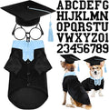 5 Pcs Dog Graduation Costume Set Include 2026 Pet Graduation Gown with Stole Puppy Grad Cap Lensless Glasses DIY Letter Stickers for Dogs Cats Holiday Costume Accessory(Black Light Blue,L)