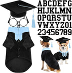 5 Pcs Dog Graduation Costume Set Include 2026 Pet Graduation Gown with Stole Puppy Grad Cap Lensless Glasses DIY Letter Stickers for Dogs Cats Holiday Costume Accessory(Black Light Blue,L)
