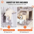 Multi-Level Cat Tree Tower with Sisal Scratching Posts, Plush Condo & Toys - Durable Cat Activity Center for Indoor Cats (Light Grey, 63)