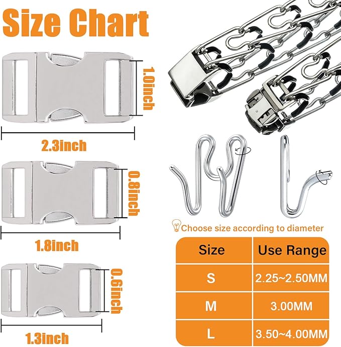 Dog Collar with Stainless Steel Buckle & Quick Release for Medium Large Dogs (Black, 3.5-4.0mm)