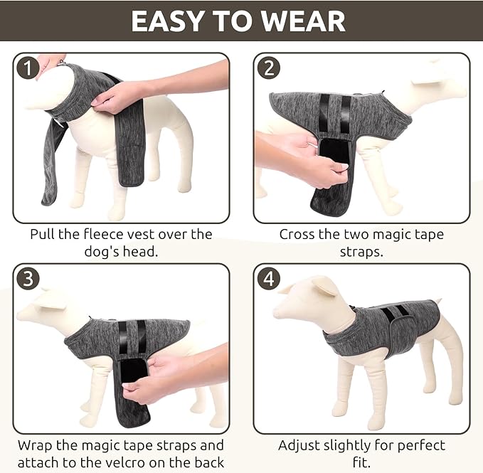 Queenmore XL Dog Sweaters, Soft Fleece Vest Pullover Dog Jacket with Leash Hole, Warm Winter Dogs Clothes Cold Weather Doggy Dachshund Sweater for Large Dogs Cats Boy or Girl (Cationic Gray, XL)