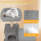 DORTALA Cat Tree for Indoor Cats, 58" Tall Cat Tower with Top Perch, Condo, Hammock, Sisal Scratching Posts, 3 Dangling Balls, Platforms, Multi-Level Pet Climbing Furniture Playground (Light Grey)