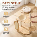 Solid Rubber Wood Modern Cat Tree with Scratching Posts Cat Scratching Ball and Board Washable Easy Clean for Large & Multi-Cat Homes