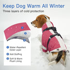 XXX-Large Dog Coat with Reflective Harness 2 in 1 for Dog Walking | Winter Turtleneck Windproof Coat for Large Dogs,Snowsuit with Sleeves Protect Joints,Cold-Weather Clothing(Pink)
