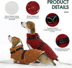 Kuoser Dog Coat Warm Fleece Lining Turtleneck Dog Jacket with Harness Built-in, Adjustable Windproof Cold Weather Coats with Quick Release Buckle Pet Winter Snowsuit for Small Medium Dogs, Red M