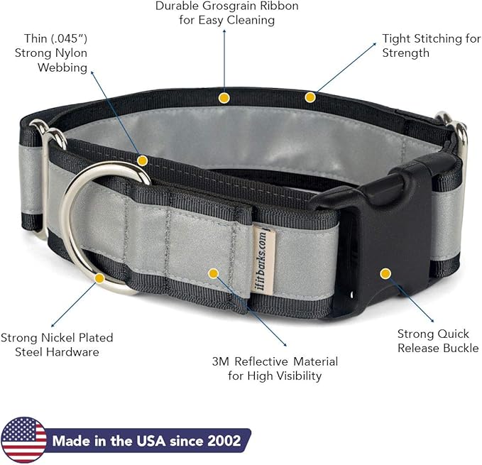 If It Barks - 1.5" Reflective Martingale Collar with Quick Snap Buckle for Dogs - Adjustable - Made in USA - Strong, Durable, and Comfy - Ideal for Training - Fits Most Breeds - Small, Black