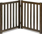 LZRS 2-Panel Wooden Free Standing Foldable Dog Gate Indoor – Solid Hardwood 24" High, Step-Over Safety Pet Gate for Doorways, Stairs & Small Spaces - Indoor Use, Walnut