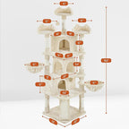 Yaheetech 76.5in Multi-Level Large Cat Tree, Big Cat Tower with 3 Condos, Cozy Plush Perches, 9 Sisal Scratching Posts and Ladder, Activity Center for Large Kitties, Beige