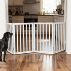ZJSF Freestanding Indoor Dog Gate for House Foldable Wood Grey Puppy Gate for Doorways Pet Gate for Stairs Extra Wide Pet Fence 32" Height 4 Panels