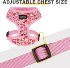 SCENEREAL Valentine's Day No Pull Dog Harness Collar Leash Set for Small Sized Dogs, Soft Mesh Plaid Harnesses for Fall Winter, Adjustable Pet Vest for Outdoor Walking Training and Running, S