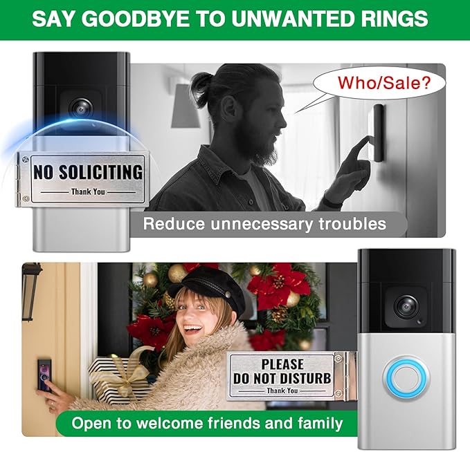 Metal Doorbell Cover No Soliciting Sign for House，Universal Fitting Doorbell Cover That Rotates From NO SOLICITING to DO NOT DISTURB,Flipable No Solicitors Sign for Ring Doorbell, Horizontal & Vertical Mode, Easy Installation，The Gift for Home Offices ...