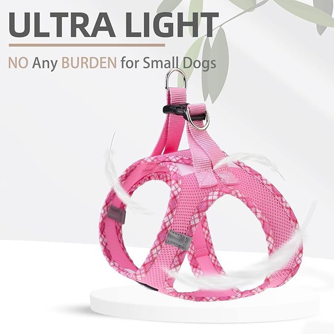 PUPTECK Dog Harness and Leash Set for Small Medium Dogs No Pull Step-in Soft Mesh Puppy Cat Vest Harnesses Reflective at Night, Pink S