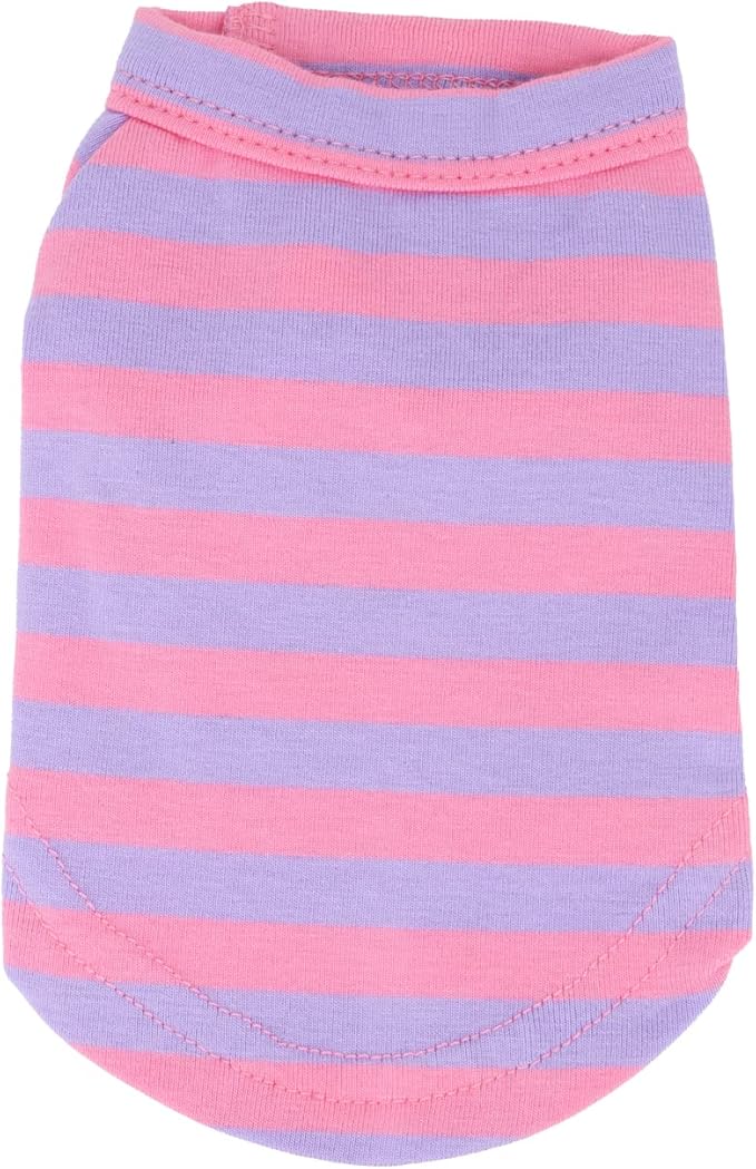 LOPHIPETS 100% Breathable Cotton Striped Dog Tee Shirt T-Shirt for Small Dogs Teacup Chihuahua Yorkie Puppy Clothes -Purple and Pink Strips/XXS